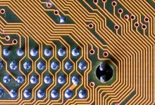A computer chip on a circuit board