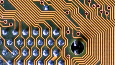 A computer chip on a circuit board