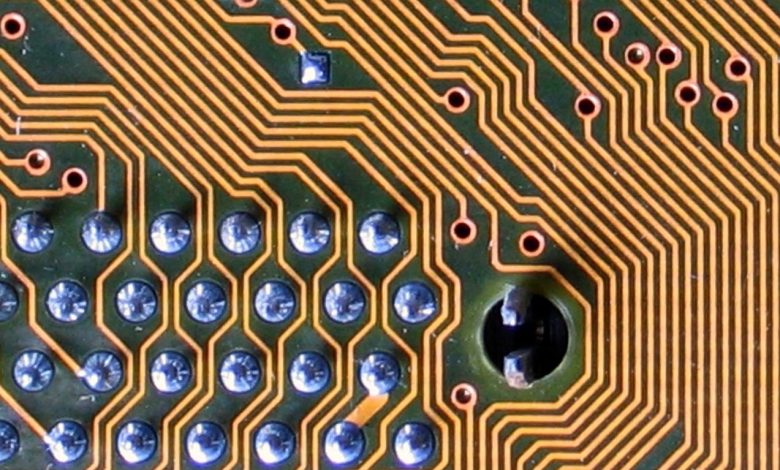 A computer chip on a circuit board